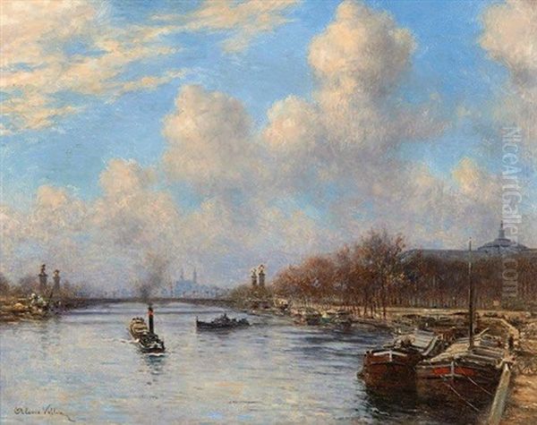 Vue De La Seine Avec Le Pont Alexandre Iii, Paris Oil Painting by Alexis Vollon