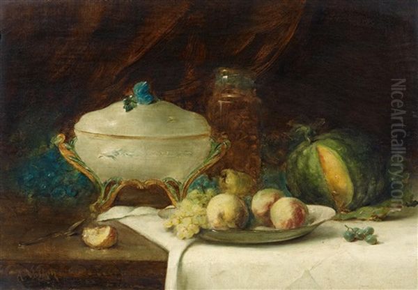 Stillleben Mit Terrine Und Obstschale Oil Painting by Antoine Vollon