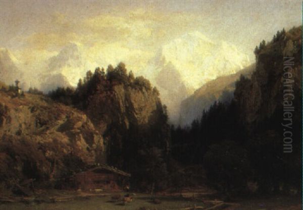 Hochalp Mit Blick Auf Eiger, Monch Und Jungfrau Oil Painting by Johann Jakob Vollweider