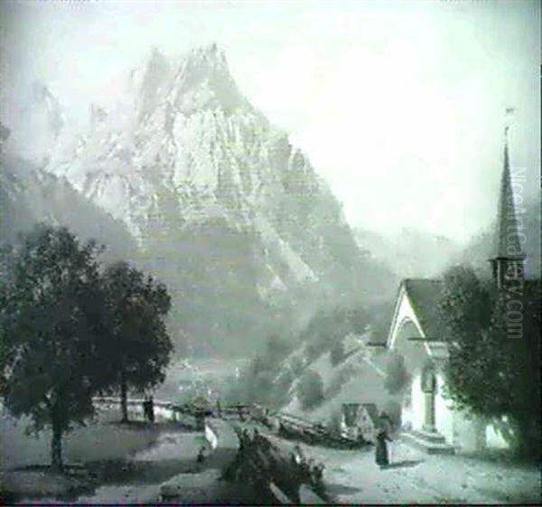 Schweizer Gebirgstal Oil Painting by Johann Jakob Vollweider