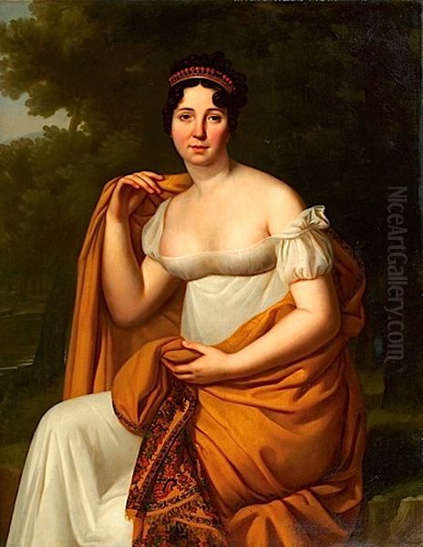 Portrait De Femme Au Chale Jaune Oil Painting by Julie Volpeliere