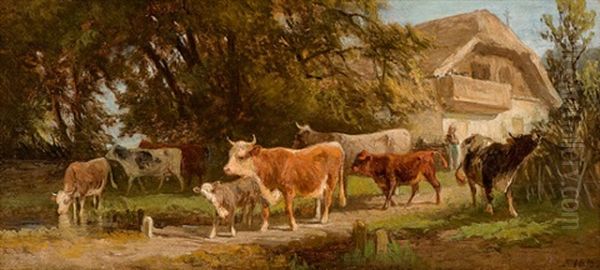 Kuhe Vor Einem Gehoft Oil Painting by Voltz, Johann Michael