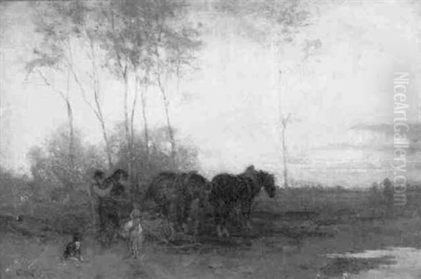 Bauer Mit Pferden Auf Dem Abgepflugten Feld Oil Painting by Voltz, Johann Michael