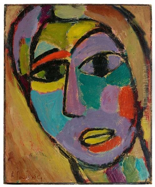 Mystischer Kopf: Erde Oil Painting by Alexei Jawlensky