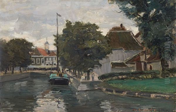 A Quay In Sluis Oil Painting by Konrad Von Kardorff