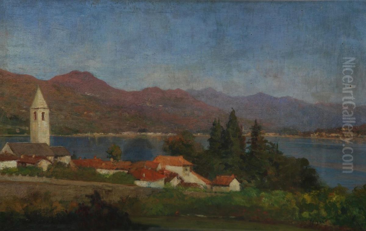 Scorcio Di Lago Con Campanile Oil Painting by Luigi Brignoli