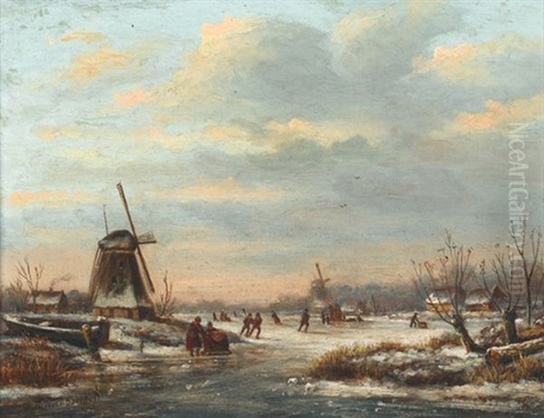 Winterliches Eisvergnugen Oil Painting by Sebastiaan Theodorus Voorn Boers