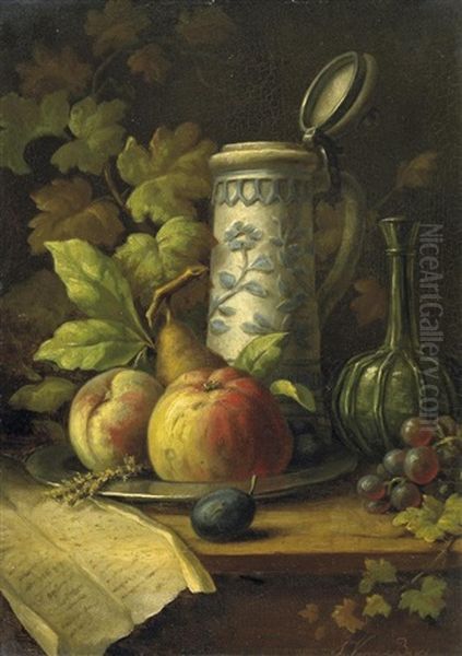 Stilleben. Auf Einem Tisch, Neben Einem Brief, Eine Schale Mit Obst Sowie Ein Humpen Oil Painting by Sebastiaan Theodorus Voorn Boers