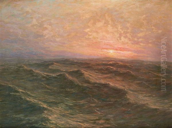 Coucher De Soleil En Mer Oil Painting by Albert Isidore de Vos