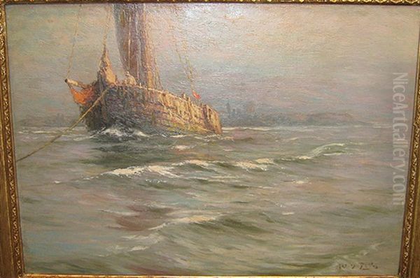 Bateau De Peche Ancre Oil Painting by Albert Isidore de Vos