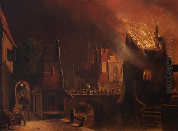 The City Fire Oil Painting by Christoffel Albertus Vos