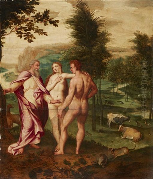 Expulsion From The Garden Of Eden Oil Painting by Marten de Vos