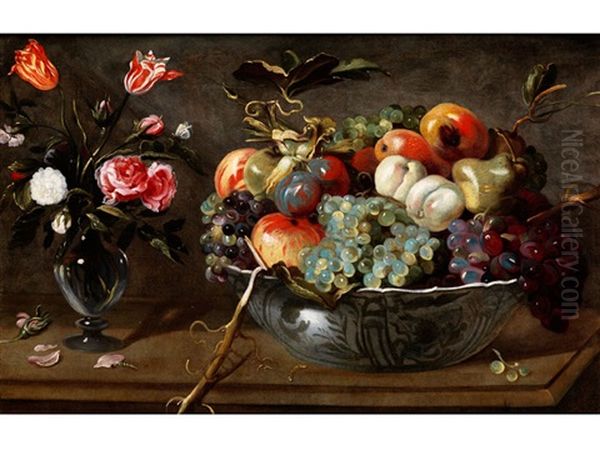Fruchtestillleben Mit Blumenvase Oil Painting by Paul de Vos