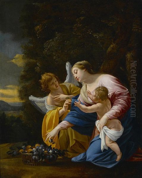 Virgin And Child, With An Angel Oil Painting by Simon Vouet