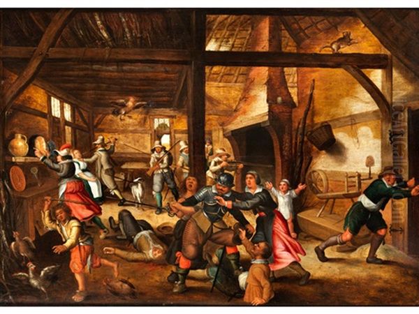 Uberfall Und Plunderung Spanischer Soldaten Oil Painting by Sebastian Vrancx