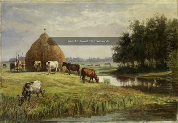 Kuhherde Am Wasser Oil Painting by Elena Karlovna Vrangel