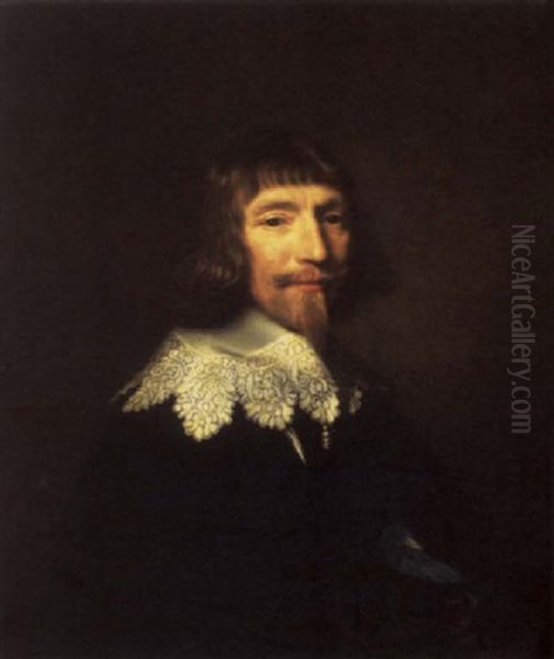 Portrait Of A Gentleman In Black Costume With A White Embroidered Collar Oil Painting by Abraham de Vries