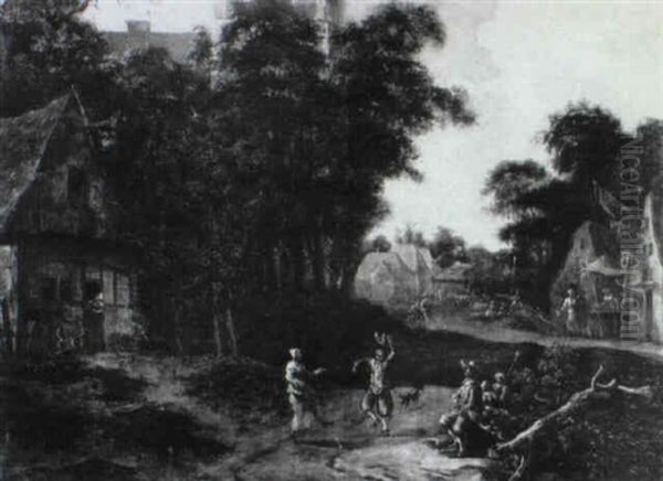 Dorfstrasse Mit Tanzenden Bauern Oil Painting by Michel van Vries