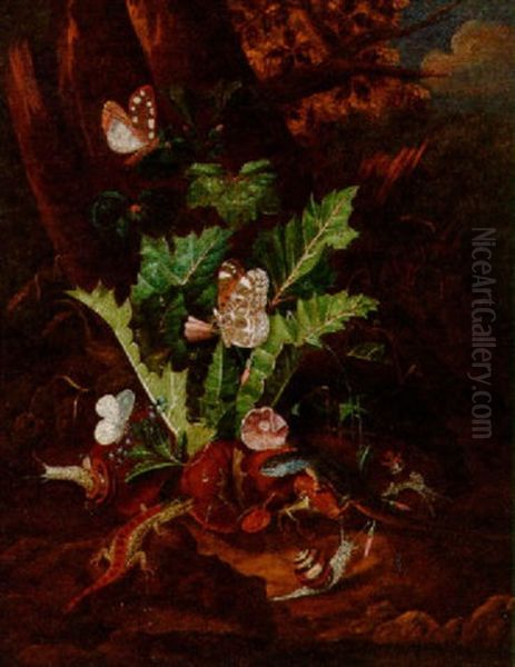 Waldstilleben Mit Schnecken, Schmetterlingen Und Eidechsen Oil Painting by Isac Vromans