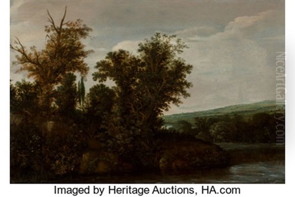 A Wooded River Landscape With A Horseman Oil Painting by Cornelis Hendricksz. The Younger Vroom