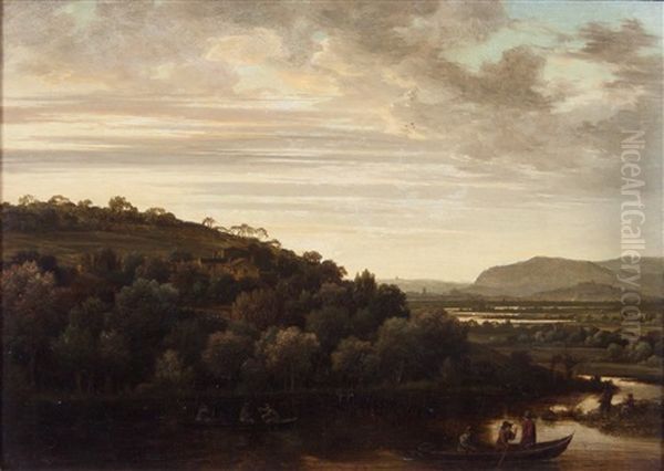 Fisherman In A River Landscape Oil Painting by Cornelis Hendricksz. The Younger Vroom