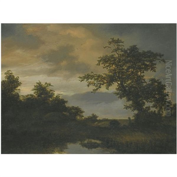 A Wooded River Landscape With A Shepherd And His Flock On The Bank Oil Painting by Cornelis Hendricksz. The Younger Vroom