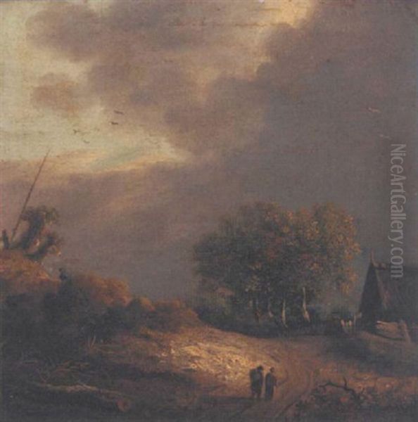A Wooded Landscape With Figures On A Path Oil Painting by Cornelis Hendricksz. The Younger Vroom