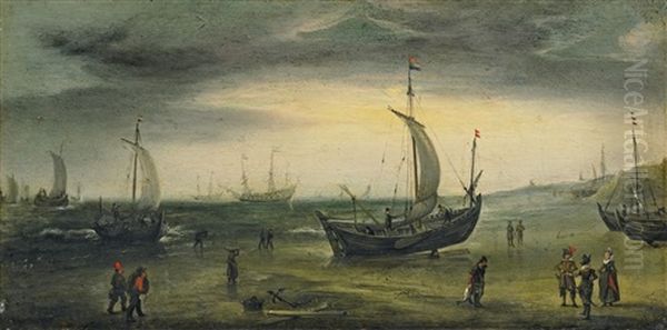 Kustenlandschaft Mit Hollandischen Segelschiffen Oil Painting by Hendrik Cornelisz. Vroom