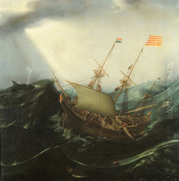 Walfangschiff Auf Sturmischer See Oil Painting by Hendrik Cornelisz. Vroom