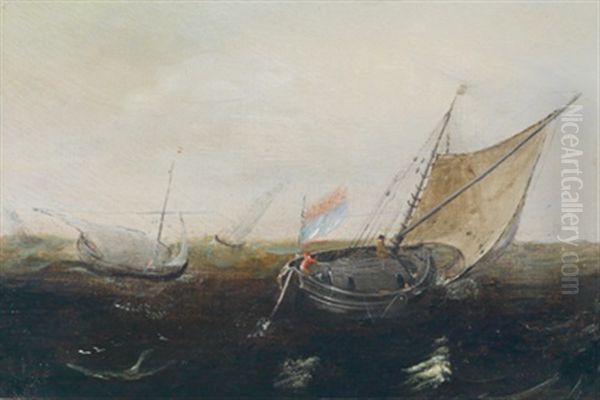 Fischerboote Auf Bewegter See Oil Painting by Hendrik Cornelisz. Vroom