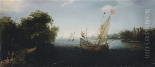 A Dutch Merchantman Flying The Colours Of Enkhuizen Oil Painting by Hendrik Cornelisz. Vroom