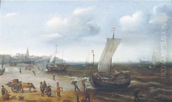 The Beach At Scheveningen Oil Painting by Hendrik Cornelisz. Vroom