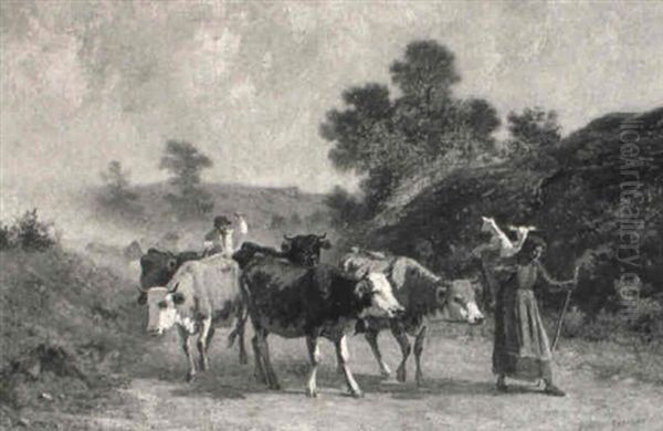 En Route Pour Le Marche Oil Painting by Francois Vuagnat