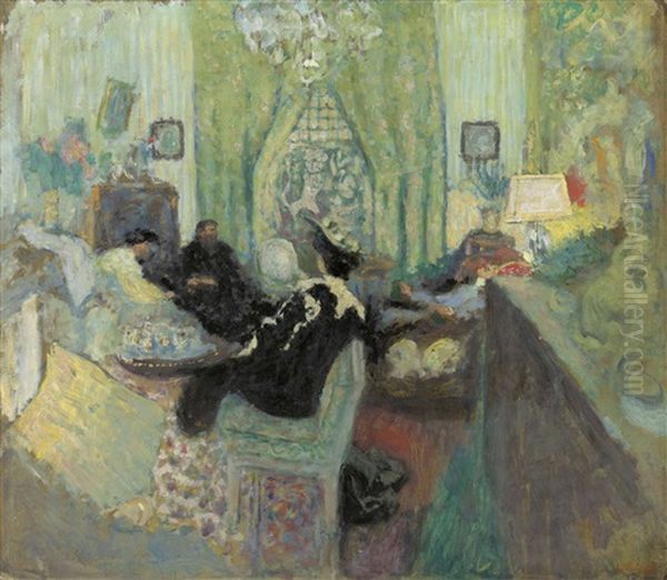 Le Salon Vert Chez Madame Aron (version I) Oil Painting by Jean-Edouard Vuillard