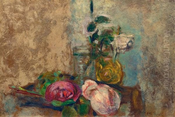 Roses Et Pivoine Oil Painting by Jean-Edouard Vuillard