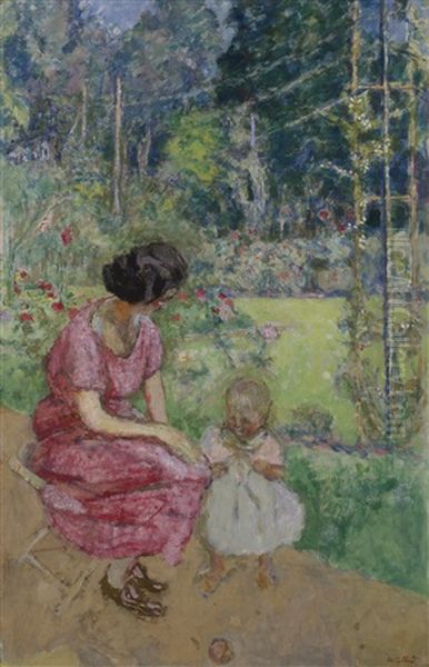 Madeline Descorps Et Son Fils Bernard Au Jardin, Etude Ii Oil Painting by Jean-Edouard Vuillard