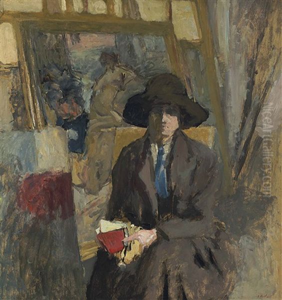 Lili Lamy En Tailleur Noir Et Cravate Verte Oil Painting by Jean-Edouard Vuillard