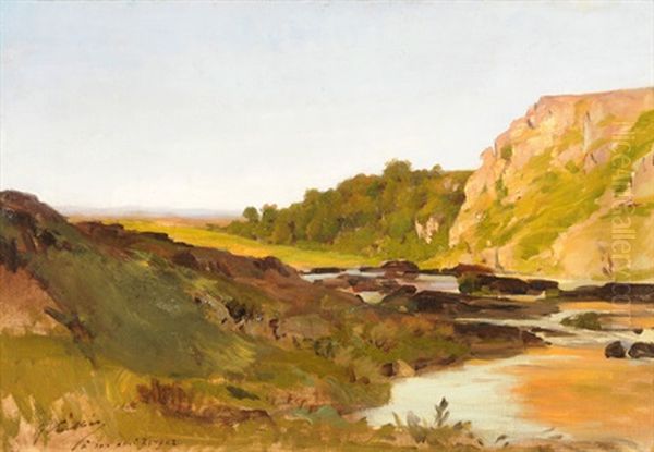 Flusslandschaft Oil Painting by Gaston Vuillier