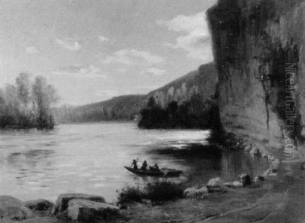 Rhonelandschaft In Der Abenddammerung Oil Painting by Gaston Vuillier