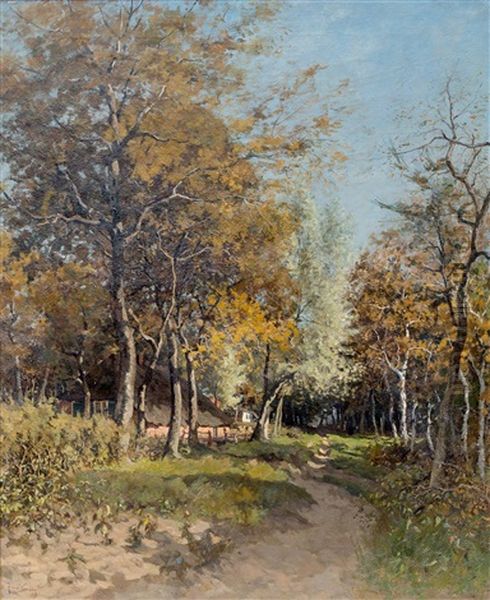 Farm Along A Forest Path Oil Painting by Jan van Vuuren