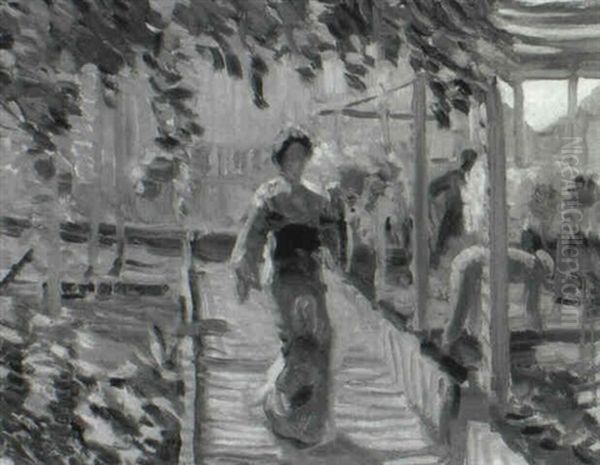 Japanese Nursery Oil Painting by Edouard Vysekal