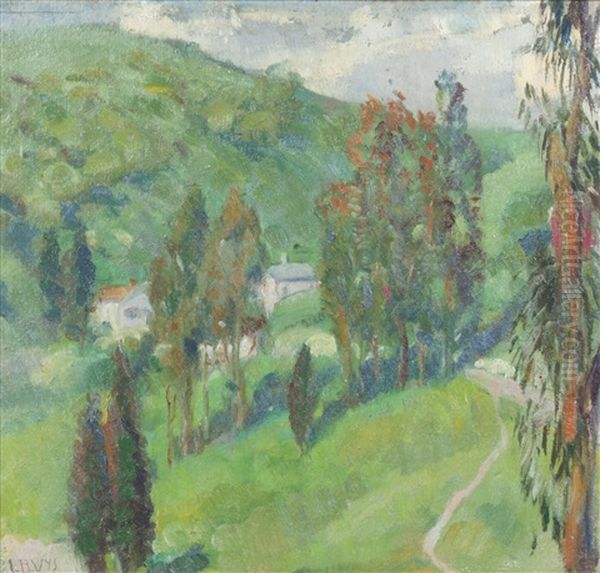 A Valley With Houses And Trees Oil Painting by Luvena Vysekal