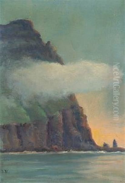 Coastal Scene With Low Cloud Oil Painting by Joen Waagstein