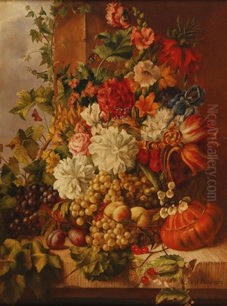Stillleben Mit Blumen Und Fruchten Oil Painting by Jan Van Der Waarden
