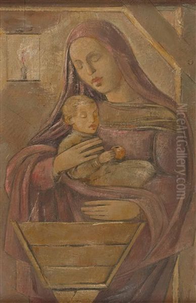 Maria Mit Dem Jesusknaben Bei Der Krippe Oil Painting by Aloys (Wachlmayr) Wach