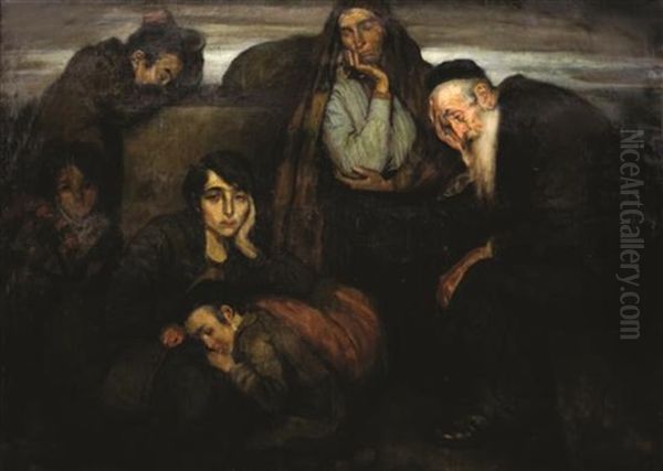 Figures In A Shtetl Oil Painting by Wilhelm Wachtel