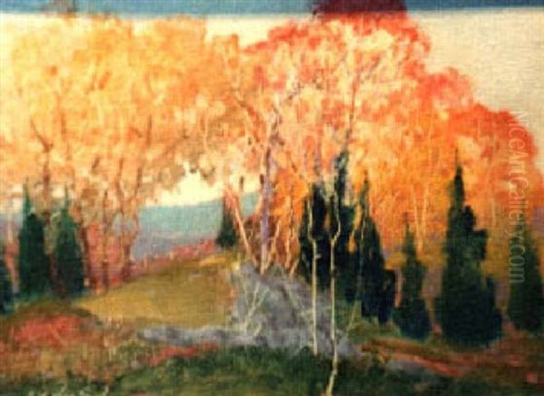 New England Autumn Oil Painting by Henry Wellington Wack