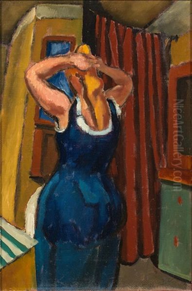 Ilse Wacker In The Studio Oil Painting by Rudolf Wacker