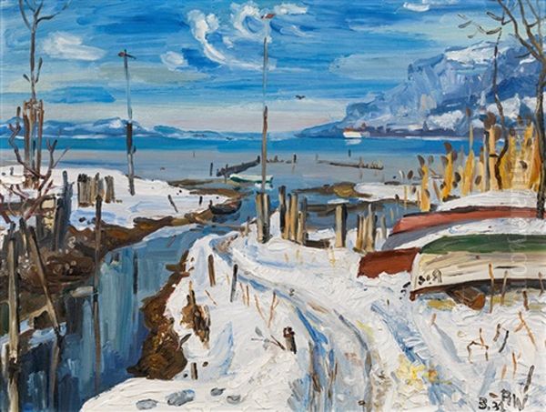 Bodenseelandschaft (schnee Im Marz) Oil Painting by Rudolf Wacker