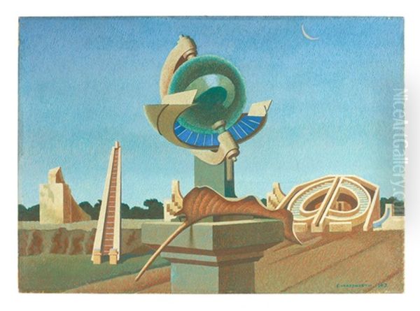 Ptolomaic Landscape Oil Painting by Edward Wadsworth